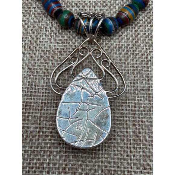 Sterling Silver Multicolor Beaded Necklace w/ Teardrop Pendant – Artisan Stateme - Picture 7 of 10